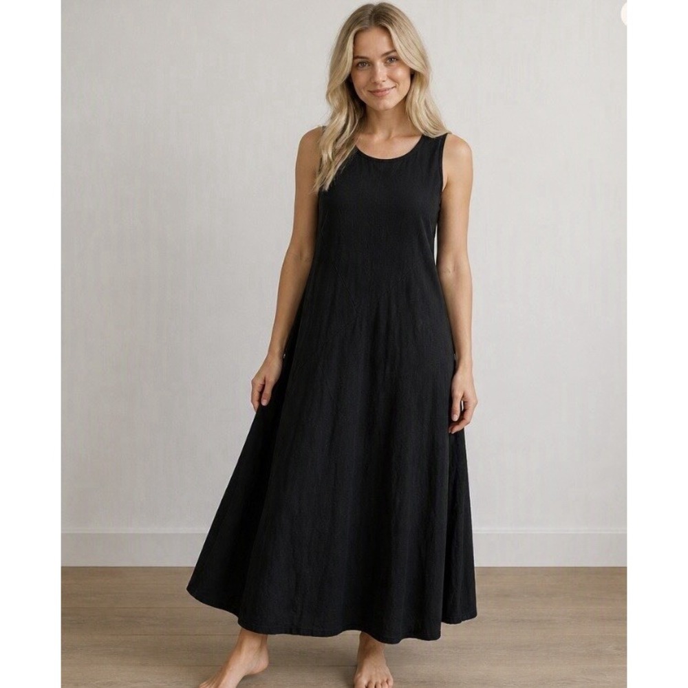 New! Soft Surroundings Bailey Long Maxi A-Line Dress Black Medium (10-12) Cotton
